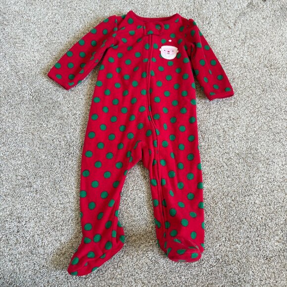 Carter’s 1-Piece Fleece Footie PJs Size 6-9 months baby winter Santa Polk-a-dots - Picture 2 of 8